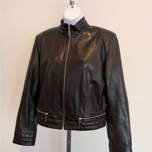 SUZANNA Genuine Leather Jacket Women’s Cropped Black Moto Zip Size 40 (US8/10)